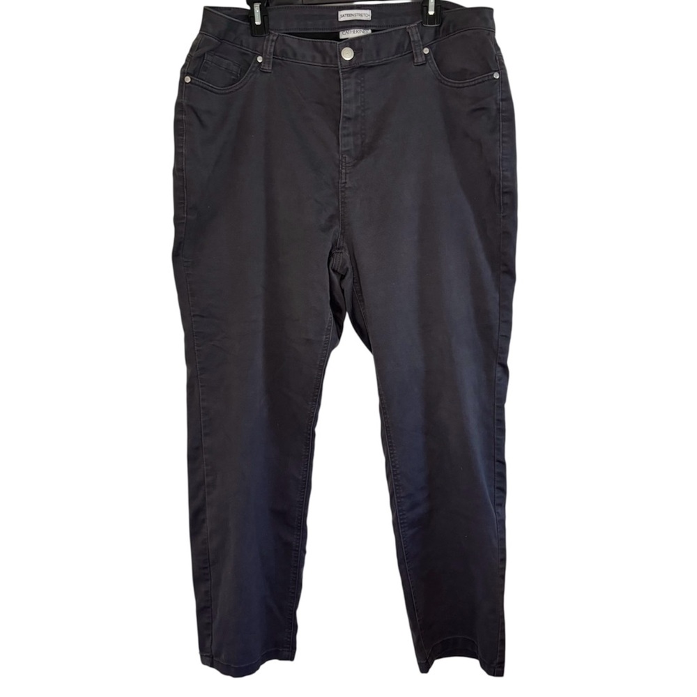 Catherines Sateen Stretch Pants in Dark Gray Straight Leg Jeans, [Size 20W]